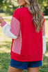 Striped Paneled Sleeve Varsity Graphic Pullover Sweatshirt
