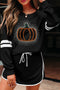 Rhinestone Pumpkin Graphic Varsity Striped Long Sleeve Top Drawstring Mini Skort Two Piece Set