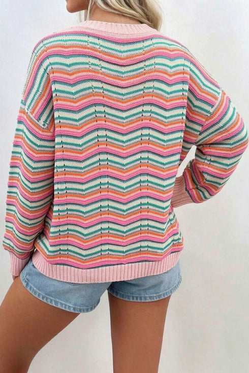 Chevron Striped Zigzag Pattern Drop Shoulder Sweater