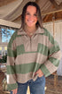 Striped Zipper Seam Detail Loose Long Sleeve Pullover Top
