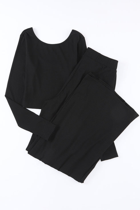 Minimalist Ribbed Crop Top And Long Pant Sets