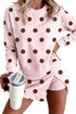 Polka Dot Two Piece Long Sleeve Skirt Dress Set