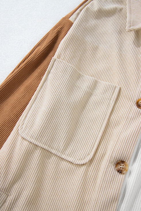 Casual Loose Fit Paneled Corduroy Shirt Jacket