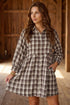 Southern Belle Plaid Long Sleeve Shift Mini Dress