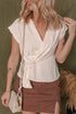 Effortless Charm Knotted Surplice V Neck Peplum Blouse Top