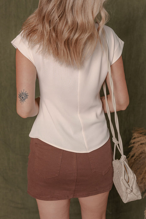 Effortless Charm Knotted Surplice V Neck Peplum Blouse Top