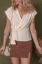 Effortless Charm Knotted Surplice V Neck Peplum Blouse Top