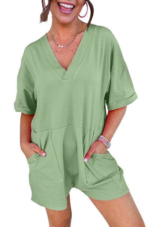 Effortless Charm Loose Fit Half Sleeve V Neck Knit Romper
