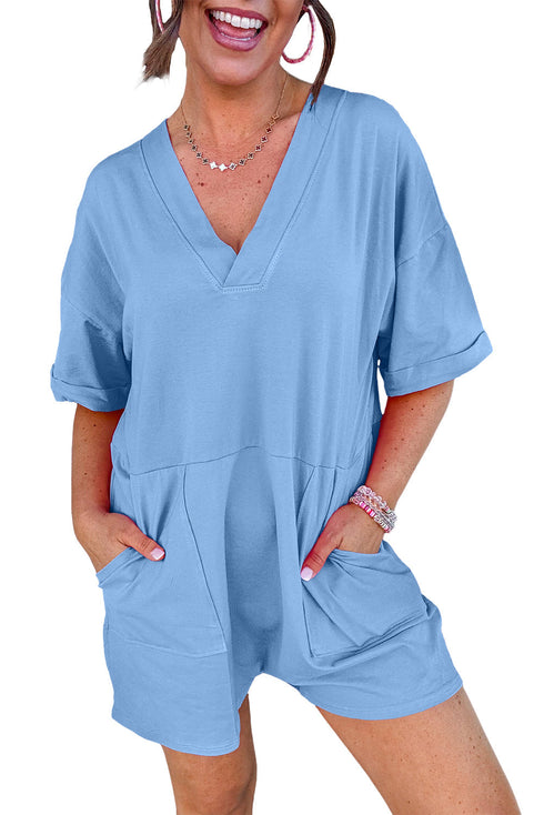 Effortless Charm Loose Fit Half Sleeve V Neck Knit Romper
