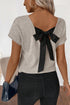 Effortless Charm Ribbed Knit Short Sleeve V Back Bow Tie Top