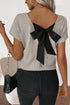 Effortless Charm Ribbed Knit Short Sleeve V Back Bow Tie Top