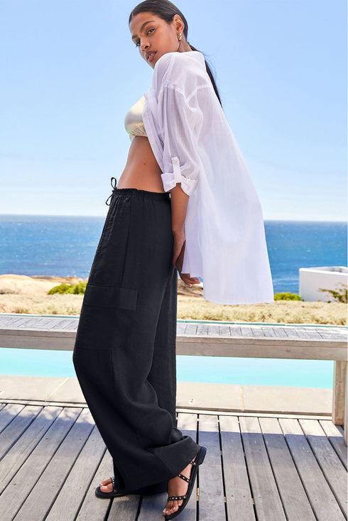 Effortless Chic Drawstring Waist Wide Leg Utility Style Trousers