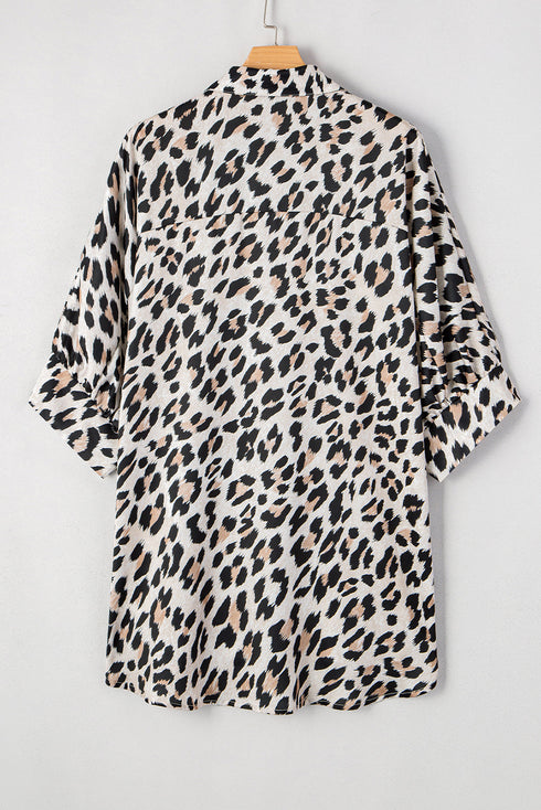 Effortless Chic Leopard Print Dolman Sleeve Button Down Blouse