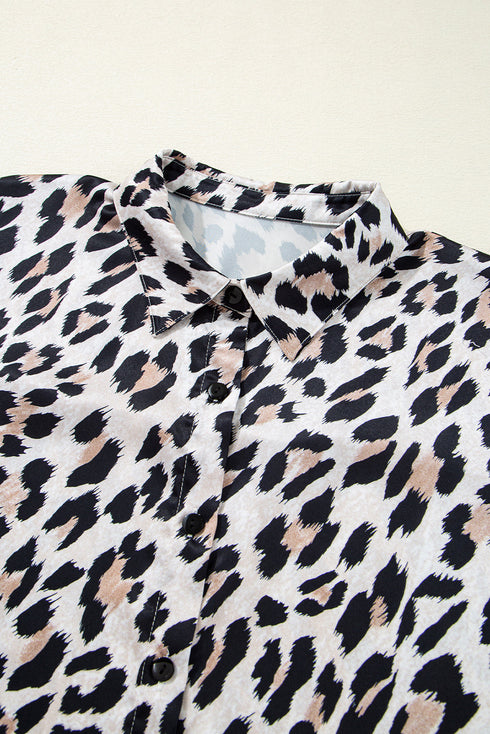 Effortless Chic Leopard Print Dolman Sleeve Button Down Blouse