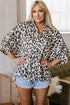 Effortless Chic Leopard Print Dolman Sleeve Button Down Blouse