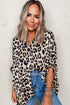 Effortless Chic Leopard Print Dolman Sleeve Button Down Blouse