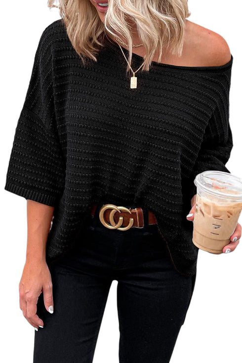 Effortless Chic Textured Knit Drop Shoulder Summer Sweater Top