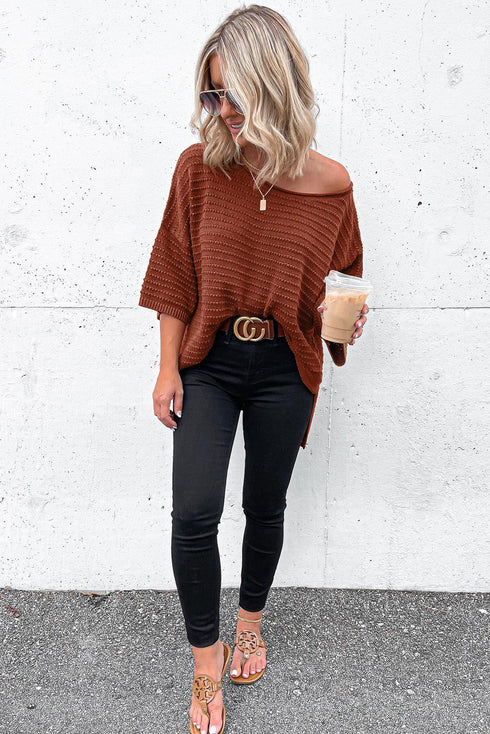 Effortless Chic Textured Knit Drop Shoulder Summer Sweater Top