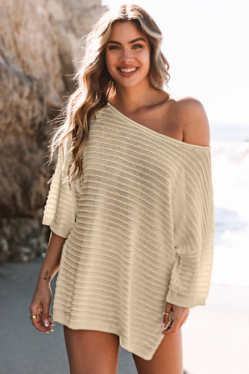 Effortless Chic Textured Knit Drop Shoulder Summer Sweater Top