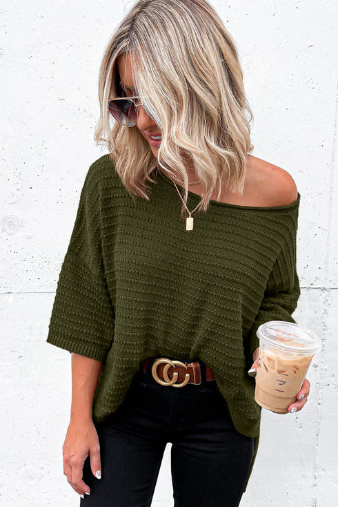Effortless Chic Textured Knit Drop Shoulder Summer Sweater Top