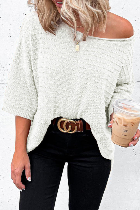 Effortless Chic Textured Knit Drop Shoulder Summer Sweater Top