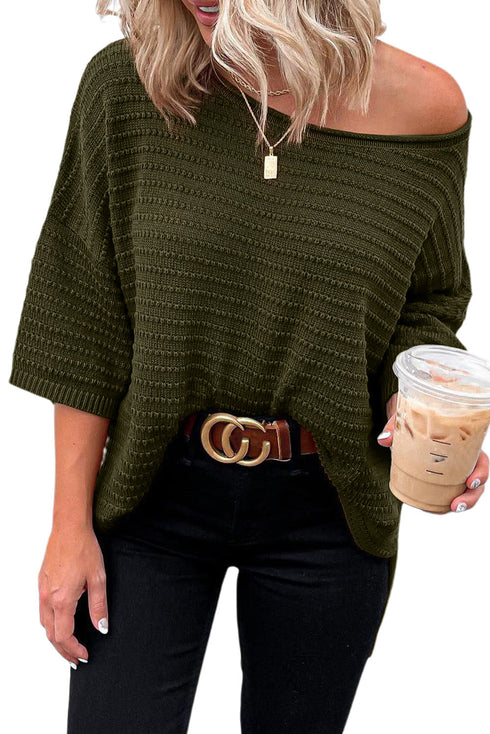 Effortless Chic Textured Knit Drop Shoulder Summer Sweater Top
