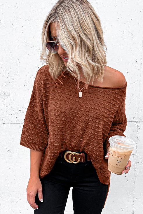Effortless Chic Textured Knit Drop Shoulder Summer Sweater Top