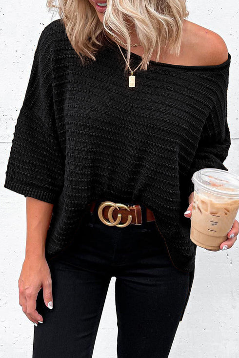 Effortless Chic Textured Knit Drop Shoulder Summer Sweater Top