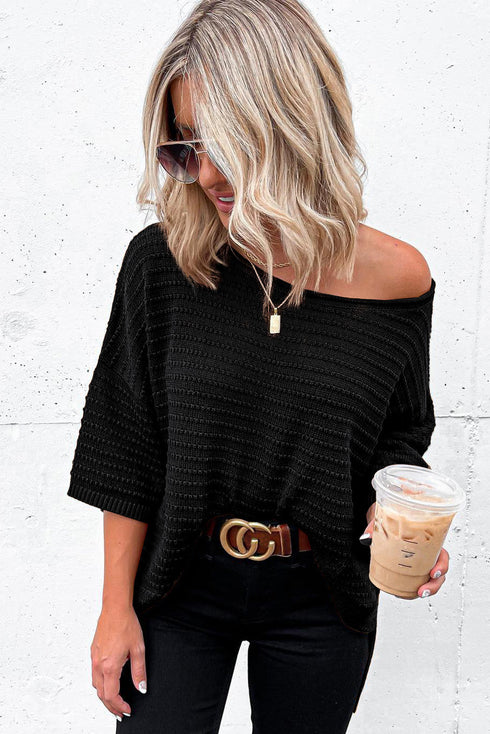 Effortless Chic Textured Knit Drop Shoulder Summer Sweater Top