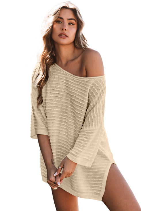 Effortless Chic Textured Knit Drop Shoulder Summer Sweater Top