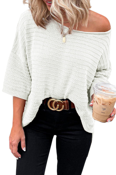 Effortless Chic Textured Knit Drop Shoulder Summer Sweater Top