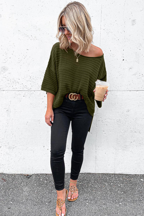 Effortless Chic Textured Knit Drop Shoulder Summer Sweater Top