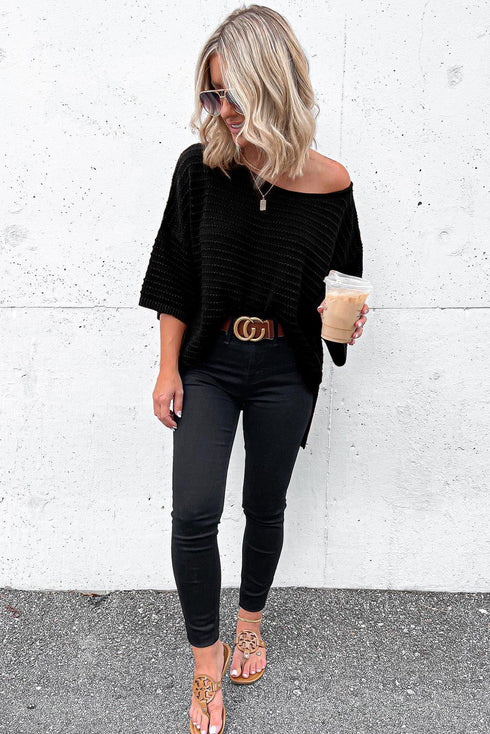 Effortless Chic Textured Knit Drop Shoulder Summer Sweater Top