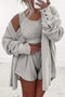 Effortless Comfort Three Piece Crop Top Shorts And Button Down Shacket Set
