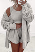 Effortless Comfort Three Piece Crop Top Shorts And Button Down Shacket Set