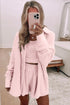 Effortless Comfort Three Piece Crop Top Shorts And Button Down Shacket Set