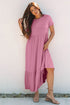 Effortless Solid High Waist Pocketed Short Sleeve Maxi T Shirt Dress