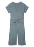 Effortless Style Dolman Sleeve V Neck Button Front Belted Wide Leg Jumpsuit