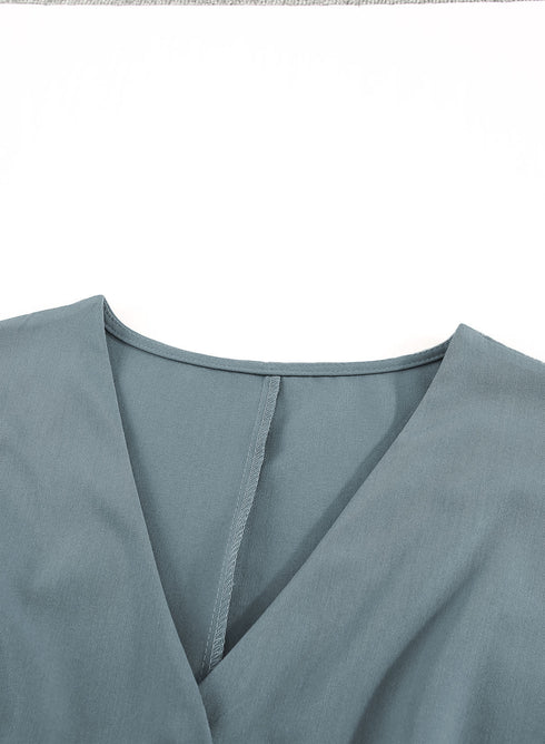 Effortless Style Dolman Sleeve V Neck Button Front Belted Wide Leg Jumpsuit