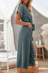 Effortless Style Dolman Sleeve V Neck Button Front Belted Wide Leg Jumpsuit