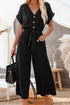 Effortless Style Dolman Sleeve V Neck Button Front Belted Wide Leg Jumpsuit