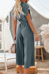 Effortless Style Dolman Sleeve V Neck Button Front Belted Wide Leg Jumpsuit