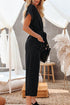 Effortless Style Dolman Sleeve V Neck Button Front Belted Wide Leg Jumpsuit
