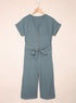 Effortless Style Dolman Sleeve V Neck Button Front Belted Wide Leg Jumpsuit