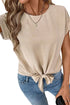 Effortless Style Tie Front Cuffed Sleeve Textured Knit Top