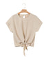 Effortless Style Tie Front Cuffed Sleeve Textured Knit Top