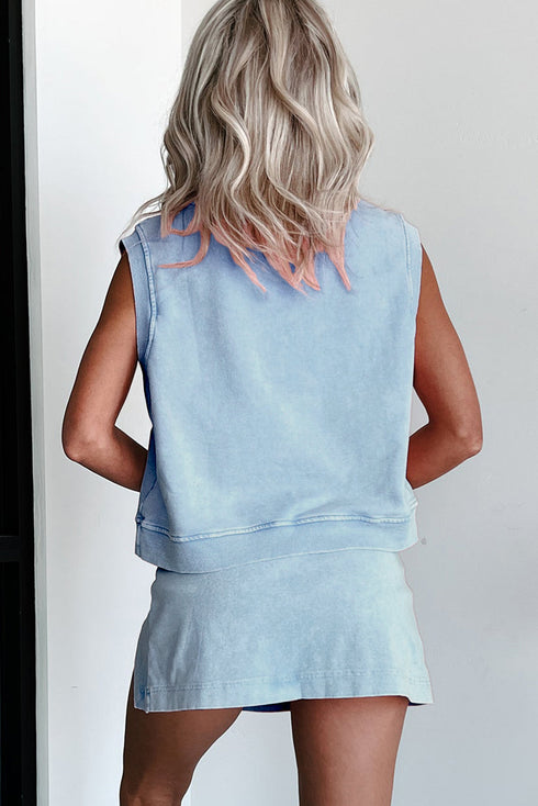 Effortless Style Washed Sleeveless Muscle Tee And Overlap Skort Two Piece Set