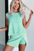 Effortless Style Washed Sleeveless Muscle Tee And Overlap Skort Two Piece Set