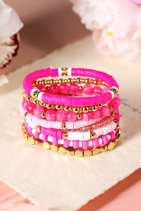 Eight Piece Polymer Clay Beaded Elastic Bracelet Set