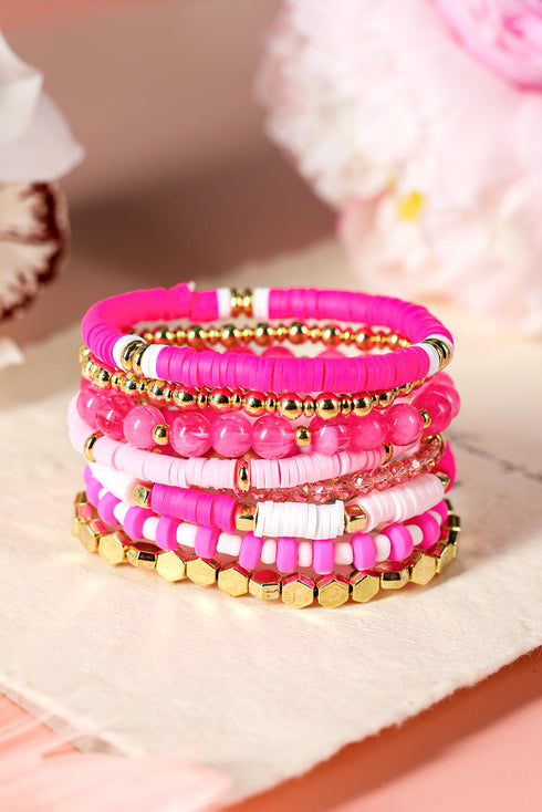 Eight Piece Polymer Clay Beaded Elastic Bracelet Set